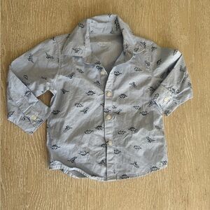 Carter’s long sleeve striped dinosaur print blue button down, 18 months